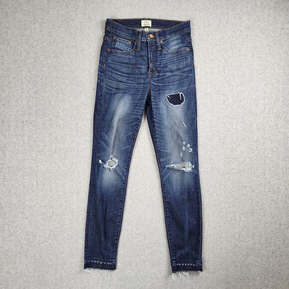 J. Crew Jeans Womens Size 26 9" High Rise Toothpick Unfinished Hem Distressed - Picture 2 of 16